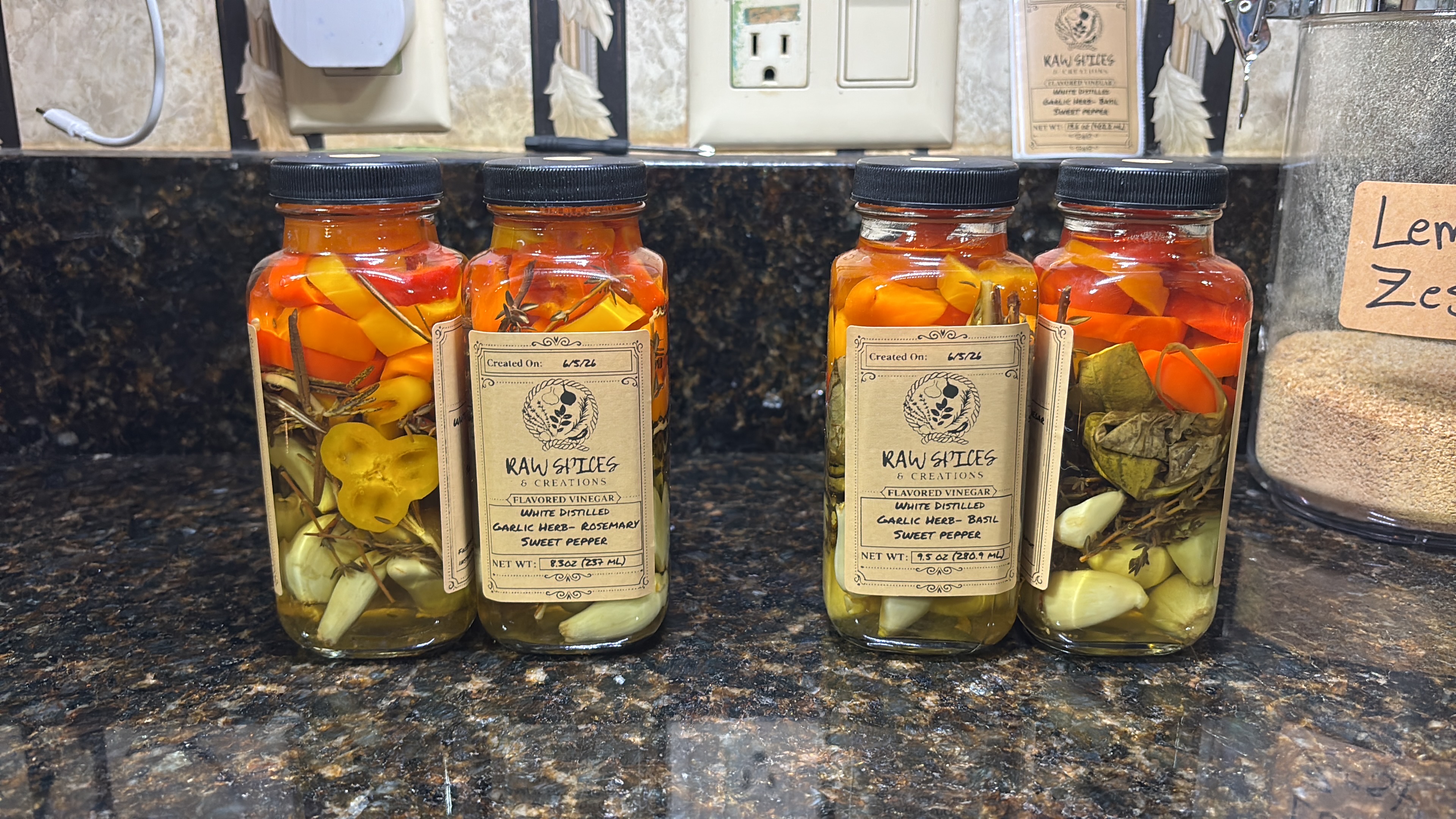 Garlic Herb-Rosemary & Garlic Herb-Basil Sweet Pepper Vinegars